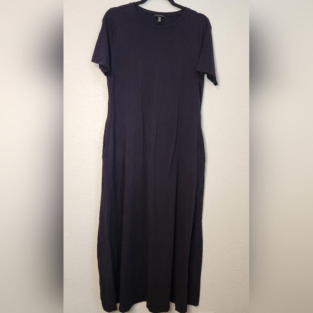 Eileen Fisher Crewneck Short‎ Sleeve T-Shirt Dress with Pockets Navy, Size S